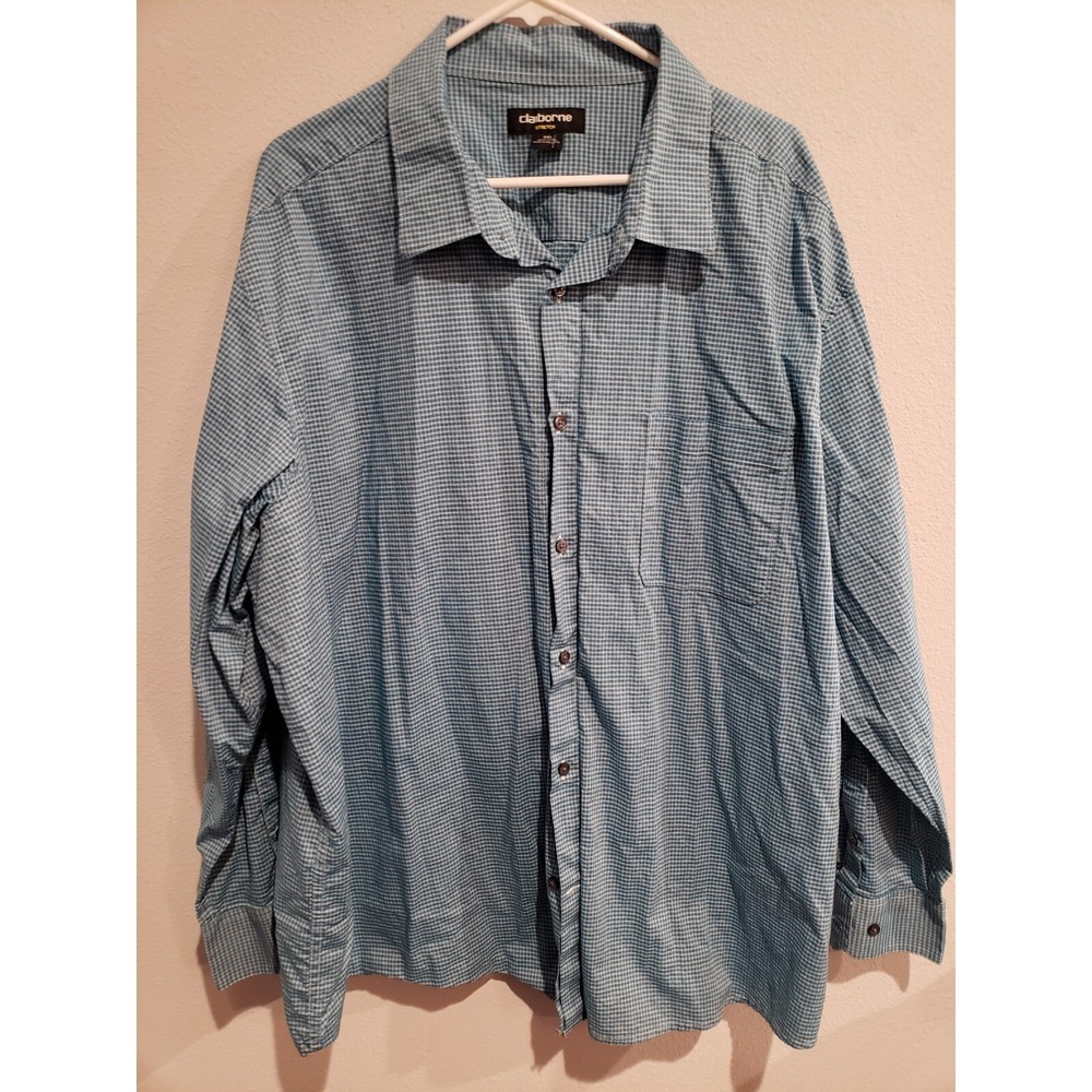 Claiborne stretch button down long sleeve shirt: Blue & White print Men's XXL